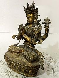 Buddhist Statue Of Chenrezig - Avalokitesvara [full Gold Plated, Antique], [rare Find]