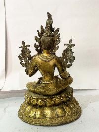 Hq, Buddhist Statue Of Green Tara, [gold Plated, Antique]