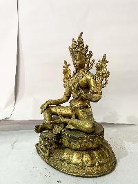 Hq, Buddhist Statue Of Green Tara, [gold Plated, Antique]