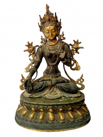 Buddhist Statue Of White Tara, [partly Gold Plated], [rare Find]