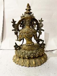 Hq, Buddhist Statue Of Green Tara, [gold Plated, Antique], [rare Find]