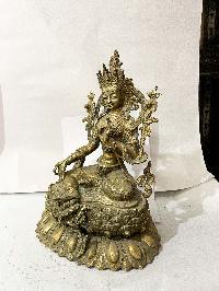 Hq, Buddhist Statue Of Green Tara, [gold Plated, Antique], [rare Find]