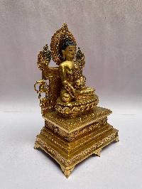 [master Quality], Buddhist Statue Of Medicine Buddha Sitting On A Throne, [full Gold Plated, Face Painted]