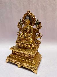 [master Quality], Buddhist Statue Of Medicine Buddha Sitting On A Throne, [full Gold Plated, Face Painted]