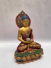[master Quality], Buddhist Statue Of Amitabha Buddha, [face Painted, Stone Setting, Partly Gold Plated]