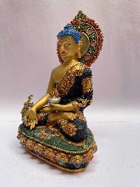 [master Quality], Buddhist Statue Of Medicine Buddha, [face Painted, Stone Setting, Partly Gold Plated]