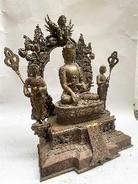 Buddhist Statue Of Shakyamuni Buddha, [antique Finishing] With Sariputra And Madhu Galyana