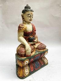 Buddhist Wooden Statue Of Shakyamuni Buddha In White Color, [traditional Color Finishing]