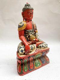 Buddhist Wooden Statue Of Shakyamuni Buddha In Red Color, [traditional Color Finishing]