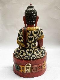 Buddhist Wooden Statue Of Shakyamuni Buddha In Red Color, [traditional Color Finishing]