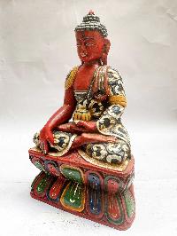 Buddhist Wooden Statue Of Shakyamuni Buddha In Red Color, [traditional Color Finishing]