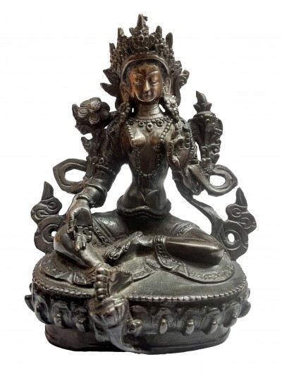 Buddhist Statue Of Green Tara, [black Oxidized]