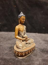 Buddhist Miniature Statue Of Amitabha Buddha, [silver And Chocolate Oxidized]