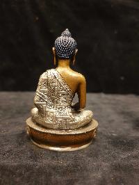 Buddhist Miniature Statue Of Amitabha Buddha, [silver And Chocolate Oxidized]