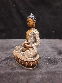 Buddhist Miniature Statue Of Amitabha Buddha, [silver And Chocolate Oxidized]