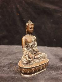 Buddhist Miniature Statue Of Medicine Buddha, [silver And Chocolate Oxidized]