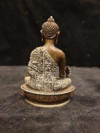 Buddhist Miniature Statue Of Medicine Buddha, [silver And Chocolate Oxidized]