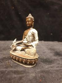 Buddhist Miniature Statue Of Medicine Buddha, [silver And Chocolate Oxidized]