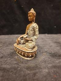 Buddhist Miniature Statue Of Shakyamuni Buddha, [silver And Chocolate Oxidized]