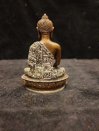 Buddhist Miniature Statue Of Shakyamuni Buddha, [silver And Chocolate Oxidized]