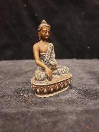 Buddhist Miniature Statue Of Shakyamuni Buddha, [silver And Chocolate Oxidized]