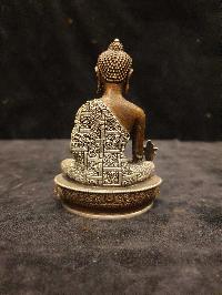 Buddhist Miniature Statue Of Medicine Buddha, [silver And Chocolate Oxidized]