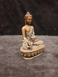 Buddhist Miniature Statue Of Medicine Buddha, [silver And Chocolate Oxidized]