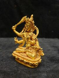 Buddhist Miniature Statue Of Maha Manjushree, [full Gold Plated]