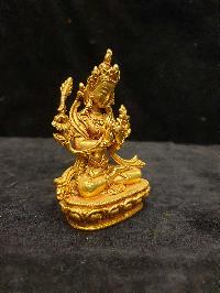 Buddhist Miniature Statue Of Manjushri, [full Gold Plated]