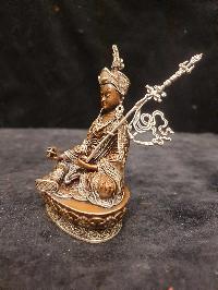 Buddhist Miniature Statue Of Padmasambhava, Guru, [silver And Chocolate Oxidized]