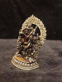 Buddhist Miniature Statue Of Kalachakra, [silver And Chocolate Oxidized]