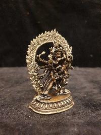 Buddhist Miniature Statue Of Kalachakra, [silver And Chocolate Oxidized]