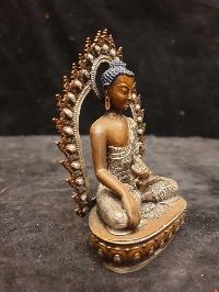 Buddhist Miniature Statue Of Shakyamuni Buddha, [silver And Chocolate Oxidized]