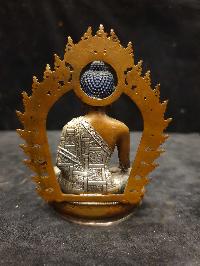 Buddhist Miniature Statue Of Shakyamuni Buddha, [silver And Chocolate Oxidized]