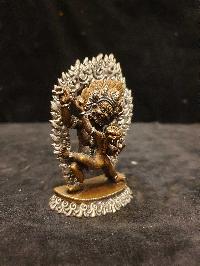 Buddhist Miniature Statue Of Vajrapani [chana Dorje], [chana Dorje], [silver And Chocolate Oxidized]