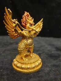 Buddhist Miniature Statue Of Garuda, [full Gold Plated, Face Painted]