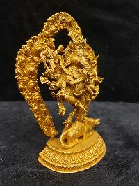 Buddhist Miniature Statue Of Ganesh Red Jambhala, Ganesha, [full Gold Plated]