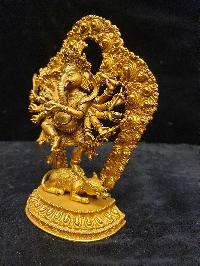 Buddhist Miniature Statue Of Ganesh Red Jambhala, Ganesha, [full Gold Plated]