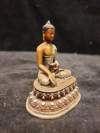 Buddhist Miniature Statue Of Shakyamuni Buddha, [silver And Chocolate Oxidized]