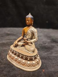 Buddhist Miniature Statue Of Shakyamuni Buddha, [silver And Chocolate Oxidized]