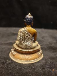 Buddhist Miniature Statue Of Shakyamuni Buddha, [silver And Chocolate Oxidized]