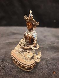 Buddhist Miniature Statue Of Aparimita, Amitayus, [silver And Chocolate Oxidized], Amitayus, Chepame