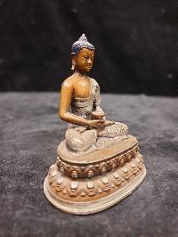 Buddhist Miniature Statue Of Amitabha Buddha, [silver And Chocolate Oxidized]