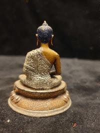 Buddhist Miniature Statue Of Amitabha Buddha, [silver And Chocolate Oxidized]