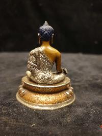 Buddhist Miniature Statue Of Medicine Buddha, [silver And Chocolate Oxidized]