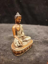 Buddhist Miniature Statue Of Medicine Buddha, [silver And Chocolate Oxidized]