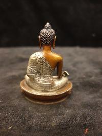 Buddhist Miniature Statue Of Medicine Buddha, [silver And Chocolate Oxidized]