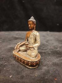 Buddhist Miniature Statue Of Medicine Buddha, [silver And Chocolate Oxidized]