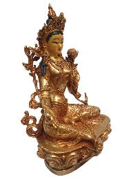 Tibetan Buddhist Statue Of Green Tara, [full Gold Plated, And Painted Face]