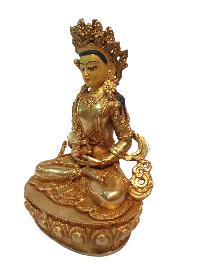 Tibetan Buddhist Statue Of Aparimita, [full Gold Plated, And Painted Face], Amitayus, Chepame